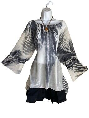 VTG Lior Plus One Size Zebra Print Tunic Blouse Whimsigoth Boho Romantic Goth